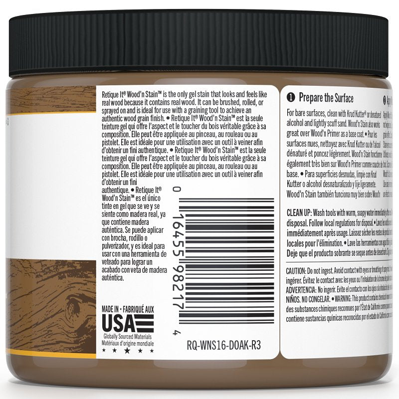 Retique It Wood'n Stain RQ-WNS16-DOAK-R10 Wood Stain, Dark Oak, Gel, 16 oz