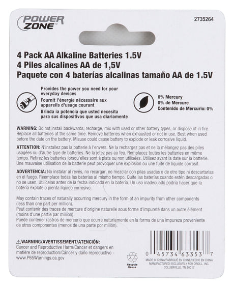 PowerZone LR6-4P-DB Battery, 1.5 V Battery, AA Battery, Zinc, Manganese Dioxide, and Potassium Hydroxide, Pack of 20