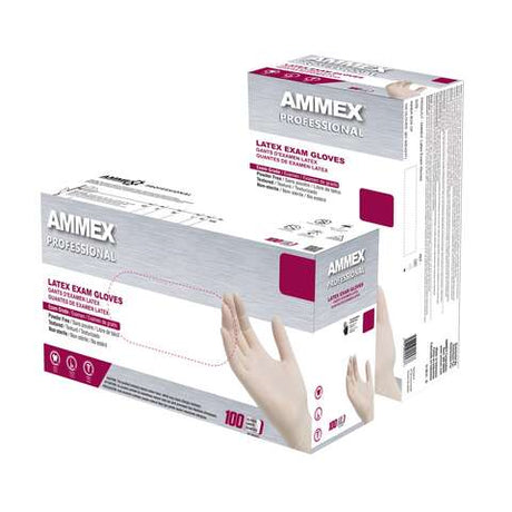 AMMEX Professional Latex Disposable Gloves X-Large Ivory Powder Free 100 pk