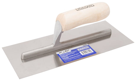 Vulcan 16150 Finishing Trowel, 11 in L Blade, 4.5 in W Blade, Right Angle End, Ergonomic Handle, Wood Handle