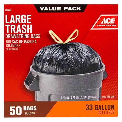 Ace 33 gal No Scent Scent Trash Bags Drawstring 50 pk 1.1 mil, Pack of 4