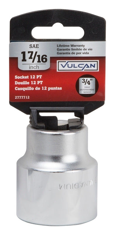 Vulcan MT-SS6046 Drive Socket, 1-7/16 in Socket, 3/4 in Drive, 12-Point, Chrome Vanadium Steel, Chrome