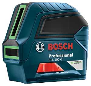 Bosch GLL 100 G Cross-Line Laser, 100 ft, +/-1/8 in at 33 ft Accuracy, 2-Line, Green Laser