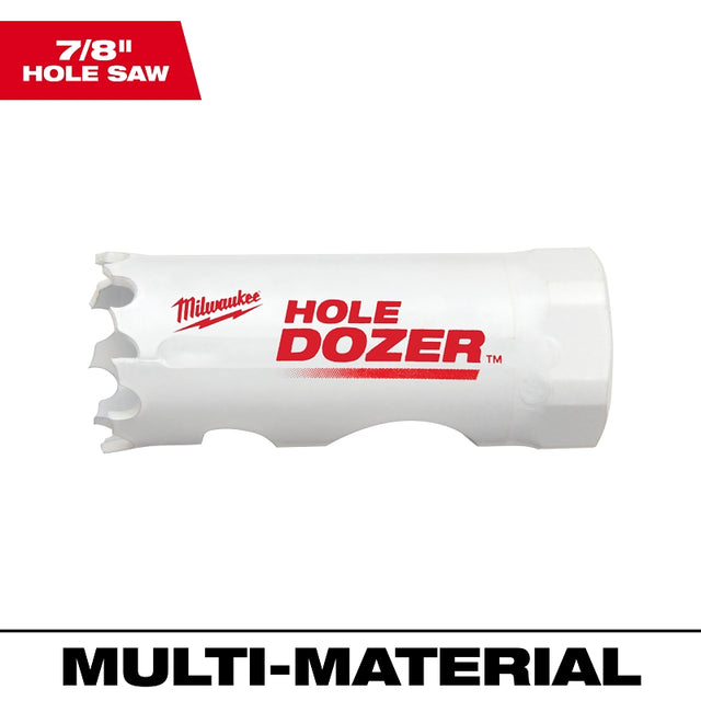 Milwaukee 49-56-9607 Hole Saw, 7/8 in Dia, 1-5/8 in D Cutting, 1/2-20 Arbor, 4, 5 TPI, Bi-Metal Cutting Edge