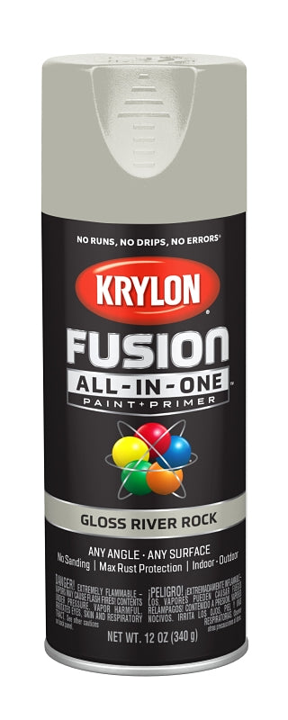 Krylon All-In-One K02721007 Spray Paint, Gloss, River Rock, 12 oz Can
