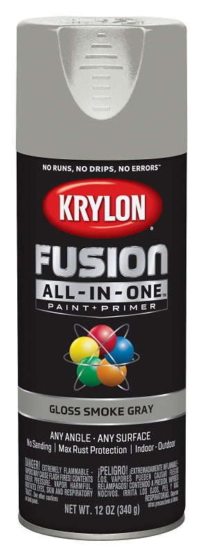 Krylon All-In-One K02723007 Spray Paint, Gloss, Smoke Gray, 12 oz Can