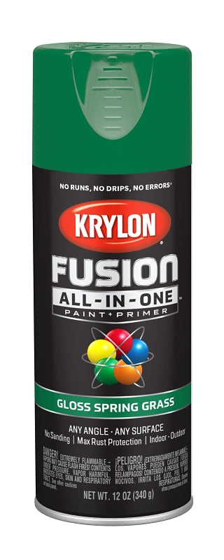 Krylon All-In-One K02724007 Spray Paint, Gloss, Spring Grass, 12 oz Can