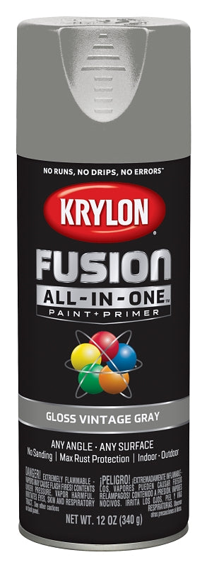 Krylon All-In-One K02726007 Spray Paint, Gloss, Vintage Gray, 12 oz Can
