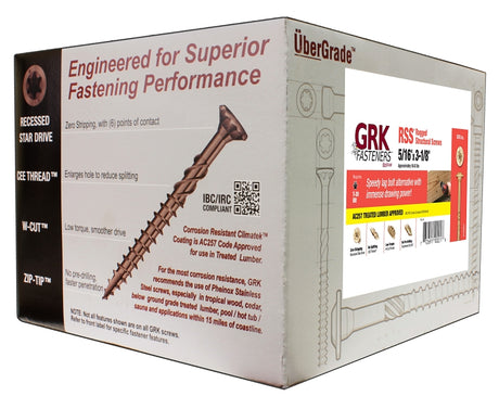 GRK Fasteners RSS 10221 Structural Screw, 5/16 in Thread, 3-1/8 in L, Washer Head, Star Drive, Steel