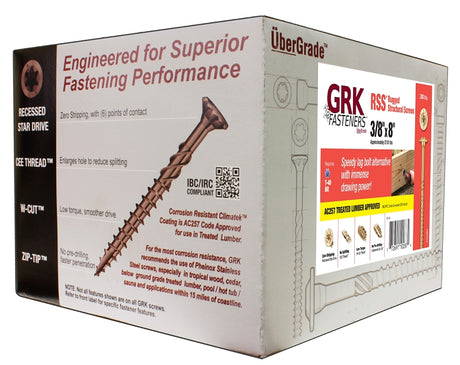 GRK Fasteners RSS 10287 Structural Screw, 3/8 in Thread, 8 in L, Washer Head, Star Drive, Steel, 300 BX