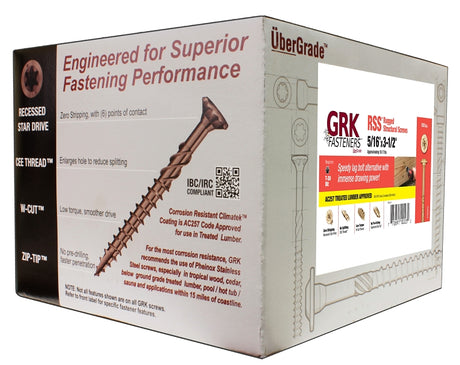 GRK Fasteners RSS 10223 Structural Screw, 5/16 in Thread, 3-1/2 in L, Washer Head, Star Drive, Steel, 500 BX