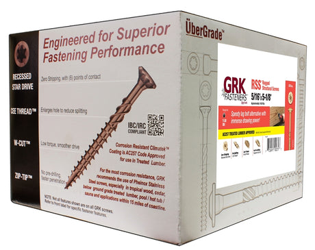 GRK Fasteners RSS 10231 Structural Screw, 5/16 in Thread, 5-1/8 in L, Washer Head, Star Drive, Steel, 300 BX