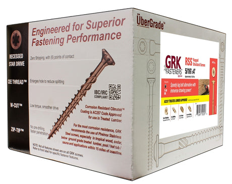 GRK Fasteners RSS 10225 Structural Screw, 5/16 in Thread, 4 in L, Washer Head, Star Drive, Steel, 400 BX