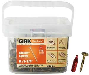 GRK Fasteners 100069 Cabinet Screw, #8 Thread, 1-1/4 in L, Washer Head, Star Drive, Steel, 330 PK