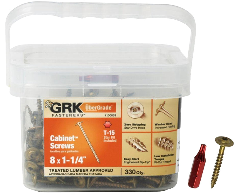 GRK Fasteners 100069 Cabinet Screw, #8 Thread, 1-1/4 in L, Washer Head, Star Drive, Steel, 330 PK