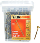 GRK Fasteners 110083 Cabinet Screw, #8 Thread, 3-1/8 in L, Washer Head, Star Drive, Steel, 270 PK