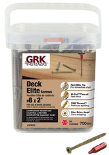GRK Fasteners DECK ELITE 10802 Deck Screw, #8 Thread, 2 in L, Coarse, W-Cut Thread, Bugle Head, Steel, Polymer, 700/PK
