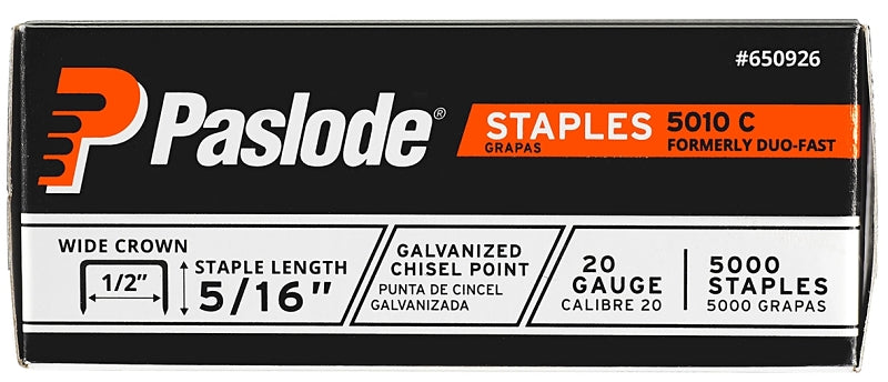 Duo-Fast 1015277 Wide Crown Staple, 1/2 in W Crown, 5/16 in L Leg, 20 ga Gauge, Steel, Galvanized