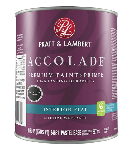 Pratt & Lambert Accolade 0000Z4681-14 Interior Paint, Flat Sheen, Pastel, 30 oz, 400 sq-ft Coverage Area