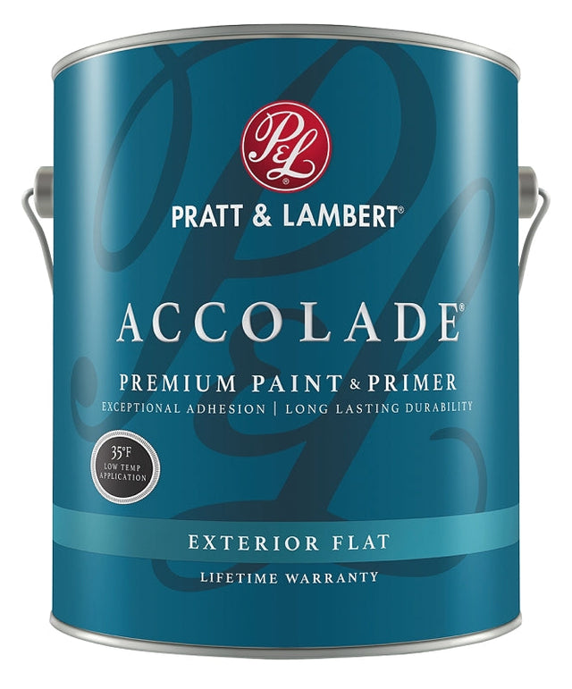 Pratt & Lambert ACCOLADE Z4400 Z4480-16 Exterior Premium Paint and Primer, Flat, Bright White, 1 gal Pack of 4