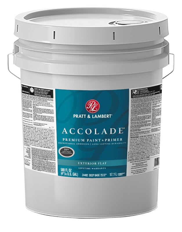 Pratt & Lambert Accolade Z4400 0000Z4482-20 Exterior Premium Paint and Primer, Flat, Deep Base, 5 gal