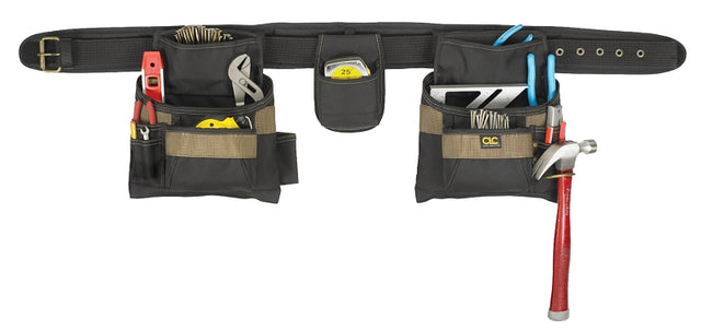 CLC Tool Works Series 1604 Tool Belt, 29 to 46 in Waist, Polyester, Black/Khaki, 16-Pocket