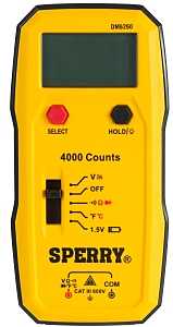 Sperry Instruments DM6260 Multimeter, 4 V, 40 V, 400 V, 600 V (AC/DC), Backlit LCD, Digital Display, Yellow