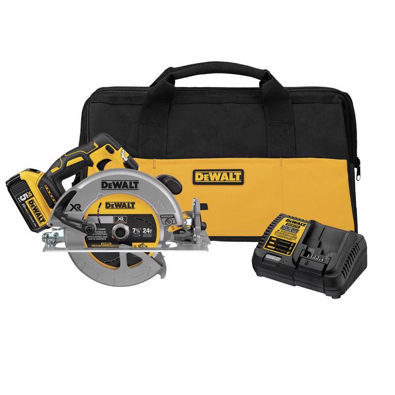 DeWALT DCS570P1 Circular Saw, Battery Included, 20 V, 5 Ah, 7-1/4 in Dia Blade, 57 deg Bevel