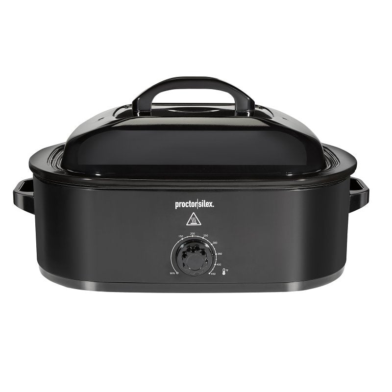 Proctor Silex 32211 Electric Roaster Oven, 18 qt Capacity, 1450 W, Knob Control, Aluminum, Black