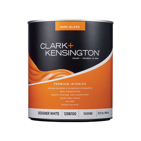 Clark+Kensington Semi-Gloss Designer White Premium Paint Interior 1 qt, Pack of 4