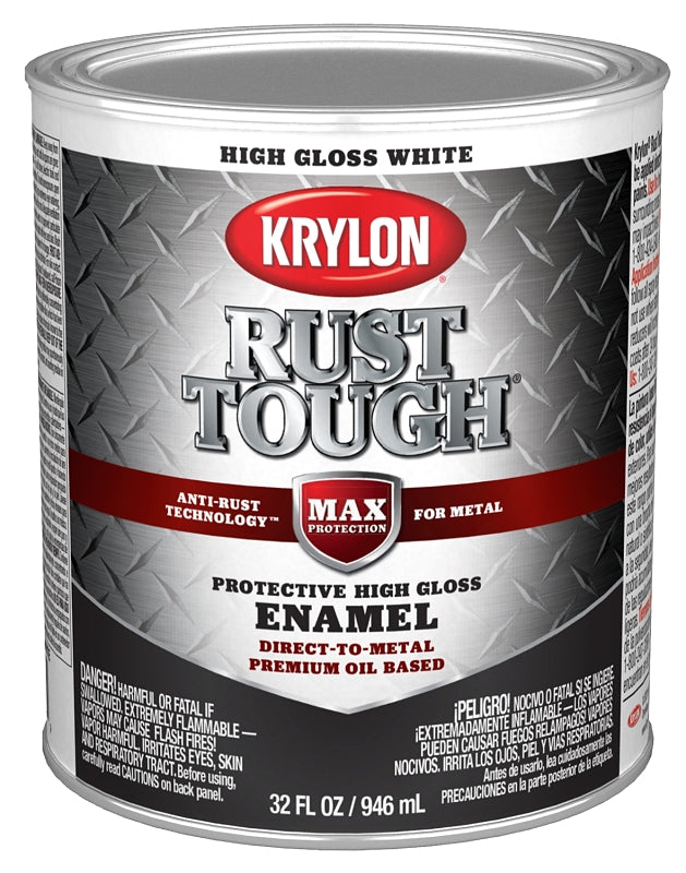 Krylon Rust Tough K09704008 Rust Preventative Paint, Gloss Sheen, White, 1 qt, 400 sq-ft/gal Coverage Area, Pack of 2