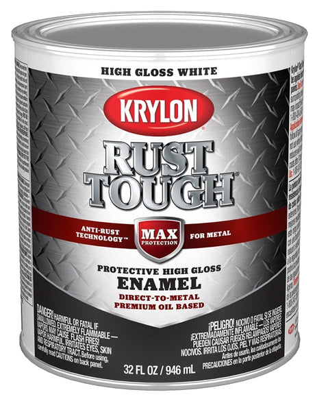 Krylon Rust Tough K09704008 Rust Preventative Paint, Gloss Sheen, White, 1 qt, 400 sq-ft/gal Coverage Area, Pack of 2
