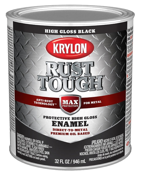 Krylon Rust Tough K09705008 Rust Preventative Paint, Gloss Sheen, Black, 1 qt, 400 sq-ft/gal Coverage Area, Pack of 2