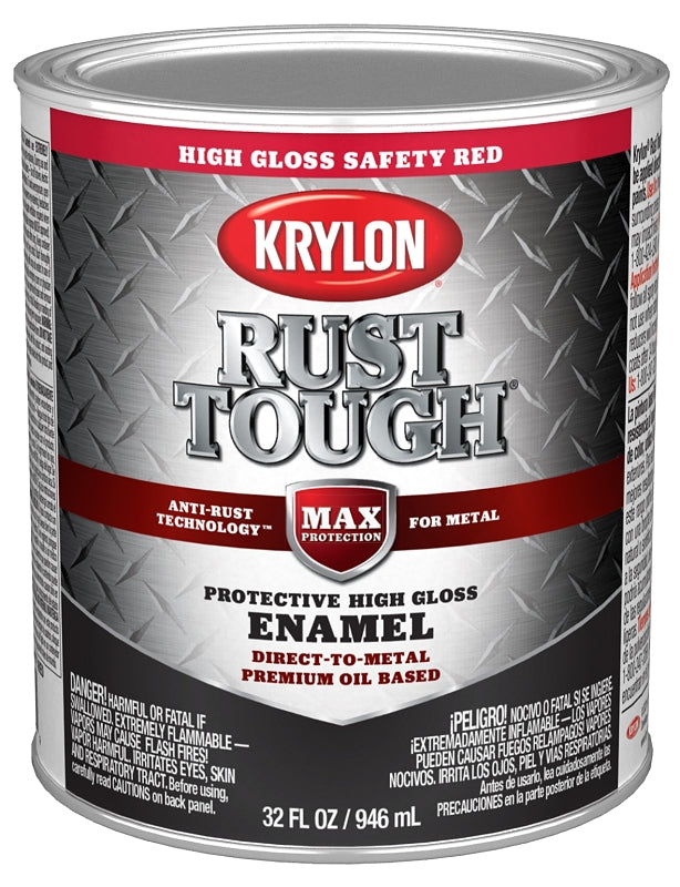 Krylon Rust Tough K09712008 Rust Preventative Paint, Gloss Sheen, Radiant/Safety Red, 1 qt, 400 sq-ft/gal Coverage Area, Pack of 2