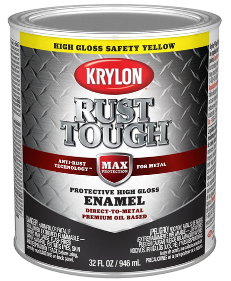 Krylon Rust Tough K09713008 Rust Preventative Paint, Gloss Sheen, Safety Yellow/Sun, 1 qt, 400 sq-ft/gal Coverage Area