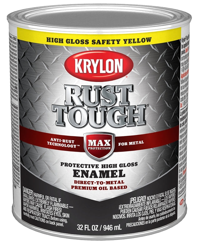 Krylon Rust Tough K09713008 Rust Preventative Paint, Gloss Sheen, Safety Yellow/Sun, 1 qt, 400 sq-ft/gal Coverage Area