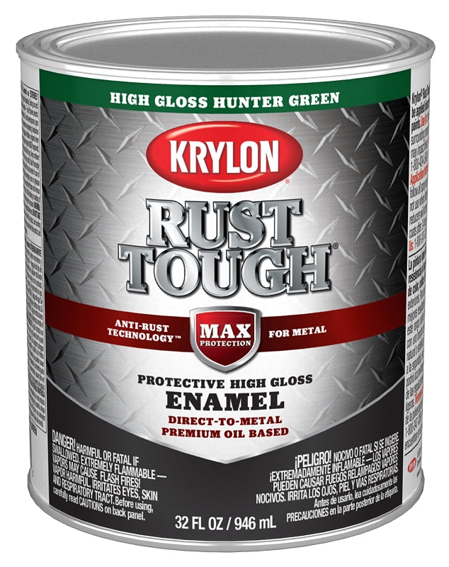 Krylon Rust Tough K09714008 Rust Preventative Paint, Gloss Sheen, Hunter Green, 1 qt, 400 sq-ft/gal Coverage Area, Pack of 2