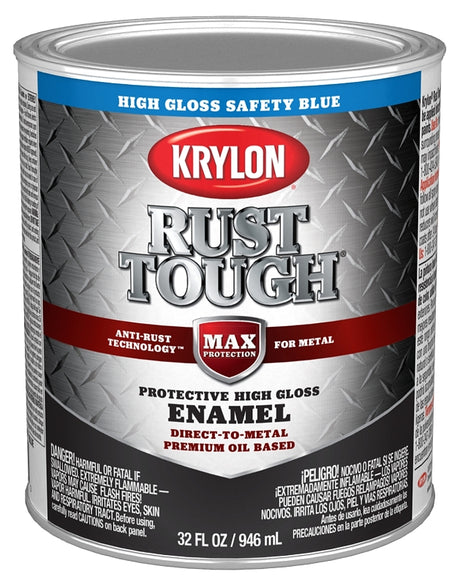 Krylon Rust Tough K09715008 Rust Preventative Paint, Gloss Sheen, Safety Blue, 1 qt, 400 sq-ft/gal Coverage Area, Pack of 2