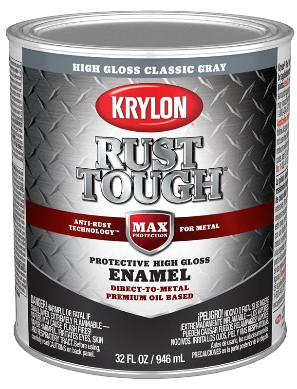 Krylon Rust Tough K09716008 Rust Preventative Paint, Gloss Sheen, Classic Gray, 1 qt, 400 sq-ft/gal Coverage Area, Pack of 2