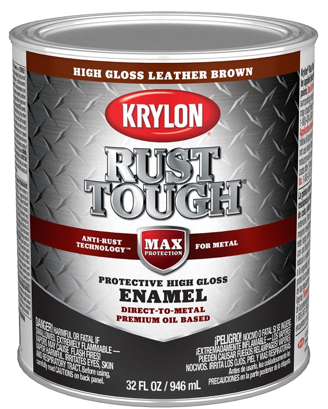 Krylon Rust Tough K09766008 Rust Preventative Paint, Gloss Sheen, Leather Brown, 1 qt, 400 sq-ft/gal Coverage Area, Pack of 2