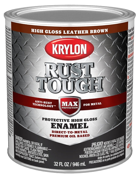 Krylon Rust Tough K09766008 Rust Preventative Paint, Gloss Sheen, Leather Brown, 1 qt, 400 sq-ft/gal Coverage Area, Pack of 2