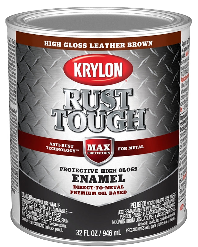 Krylon Rust Tough K09766008 Rust Preventative Paint, Gloss Sheen, Leather Brown, 1 qt, 400 sq-ft/gal Coverage Area, Pack of 2