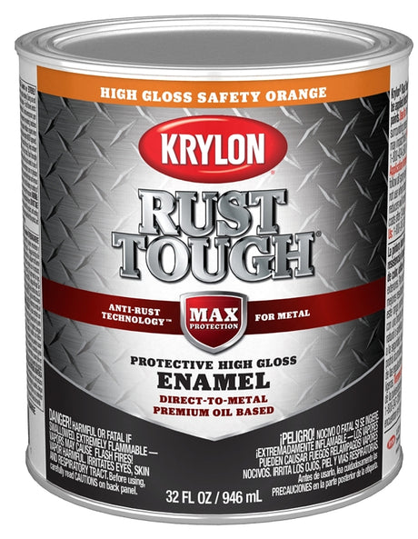 Krylon Rust Tough K09767008 Rust Preventative Paint, Gloss Sheen, Safety Orange, 1 qt, 400 sq-ft/gal Coverage Area, Pack of 2