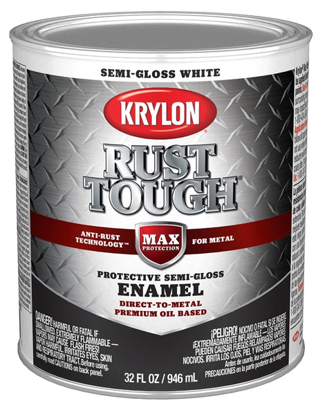 Krylon Rust Tough K09708008 Rust Preventative Paint, Semi-Gloss Sheen, White, 1 qt, 400 sq-ft/gal Coverage Area, Pack of 2