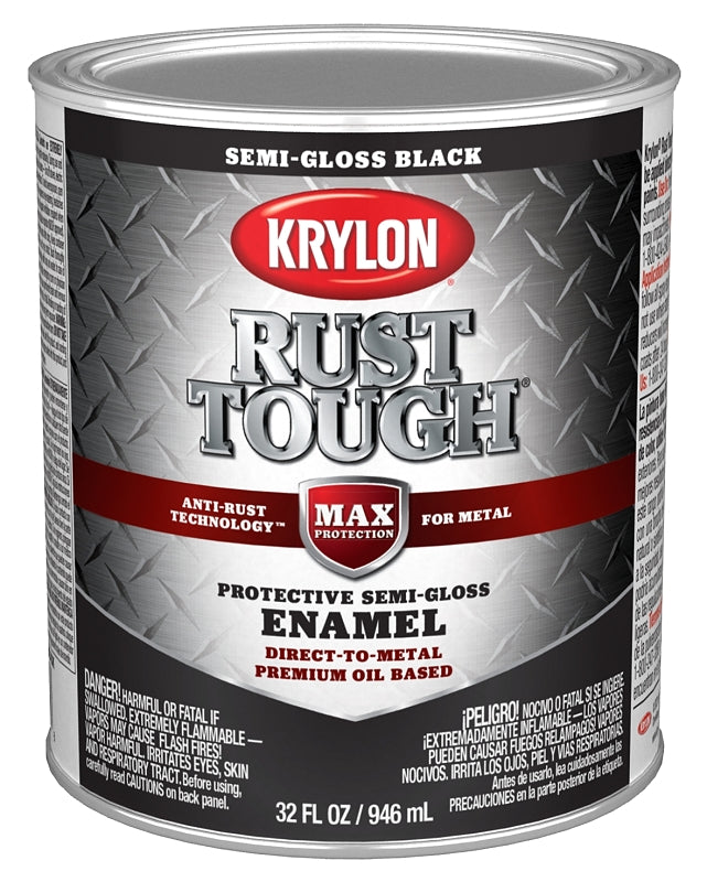 Krylon Rust Tough K09709008 Rust Preventative Paint, Semi-Gloss, Black, 1 qt, Pack of 2