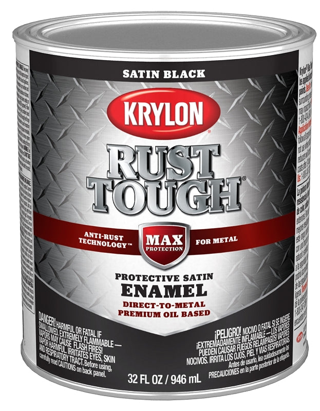 Krylon Rust Tough K09707008 Rust Preventative Paint, Satin, Black, 1 qt, Pack of 2