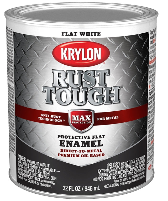 Krylon Rust Tough K09710008 Rust Preventative Paint, Flat, White, 1 qt, Pack of 2
