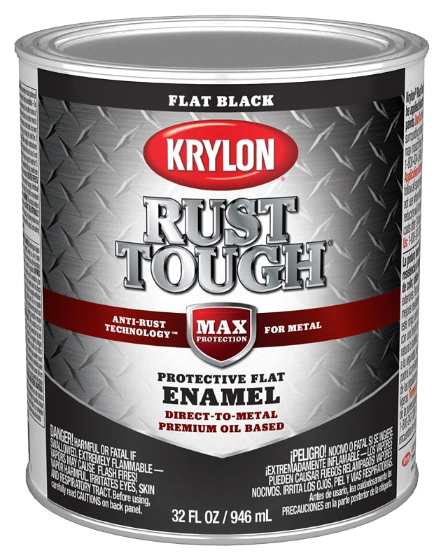 Krylon Rust Tough K09711008 Rust Preventative Paint, Flat, Black, 1 qt, Pack of 2