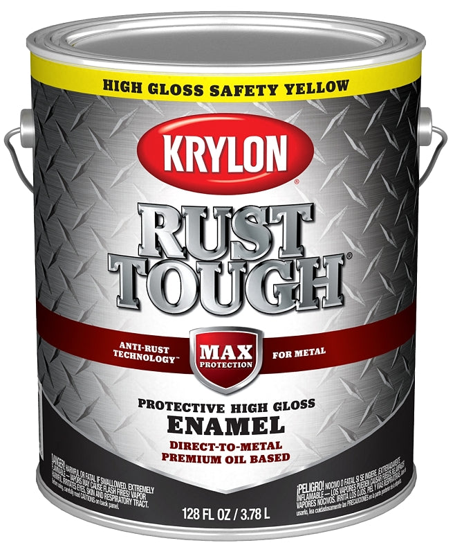 Krylon Rust Tough K09736008 Rust Preventative Paint, Gloss Sheen, Safety Yellow/Sun, 1 gal, 400 sq-ft/gal Coverage Area, Pack of 4