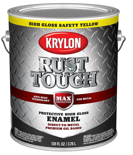 Krylon Rust Tough K09736008 Rust Preventative Paint, Gloss Sheen, Safety Yellow/Sun, 1 gal, 400 sq-ft/gal Coverage Area, Pack of 4